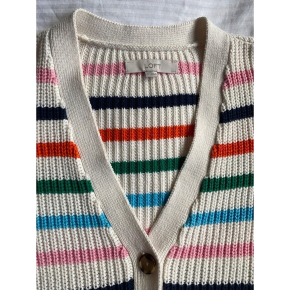Ann Taylor Loft Rainbow Striped Cardigan Sweater. Staud Style Cotton Blend LARGE - Picture 4 of 9